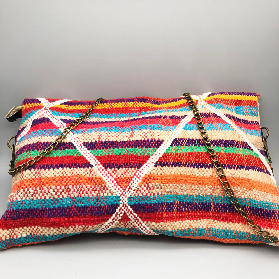 Pochette Righe Handmade con tracolla e placca Argentone con Pietra