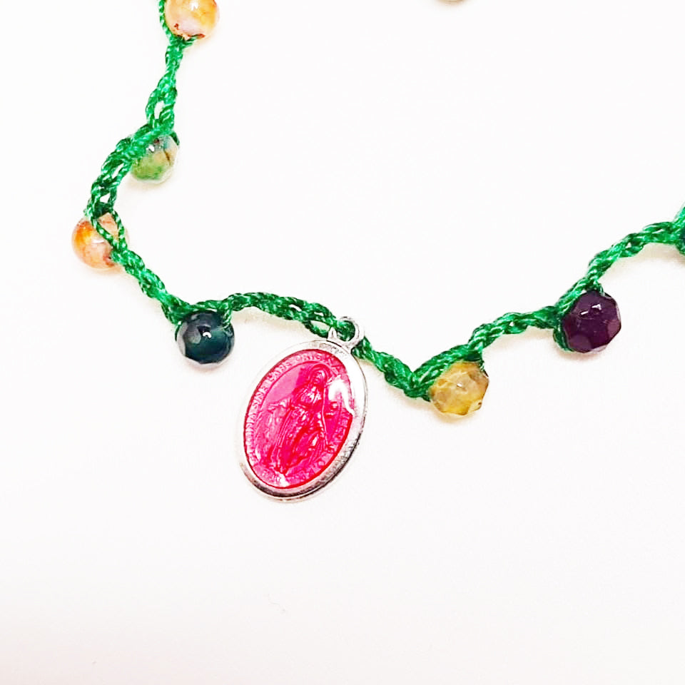 Bracciale Madonnina Rue du Bac Rosa, Pietre e Arg 925 -Handmade Jewels-
