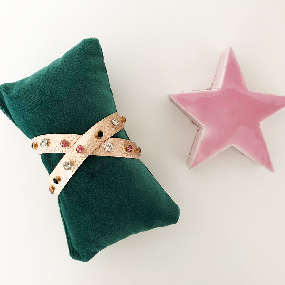 Bracciale Rame in Pelle e Swarovski Colorati -Handmade Jewels-
