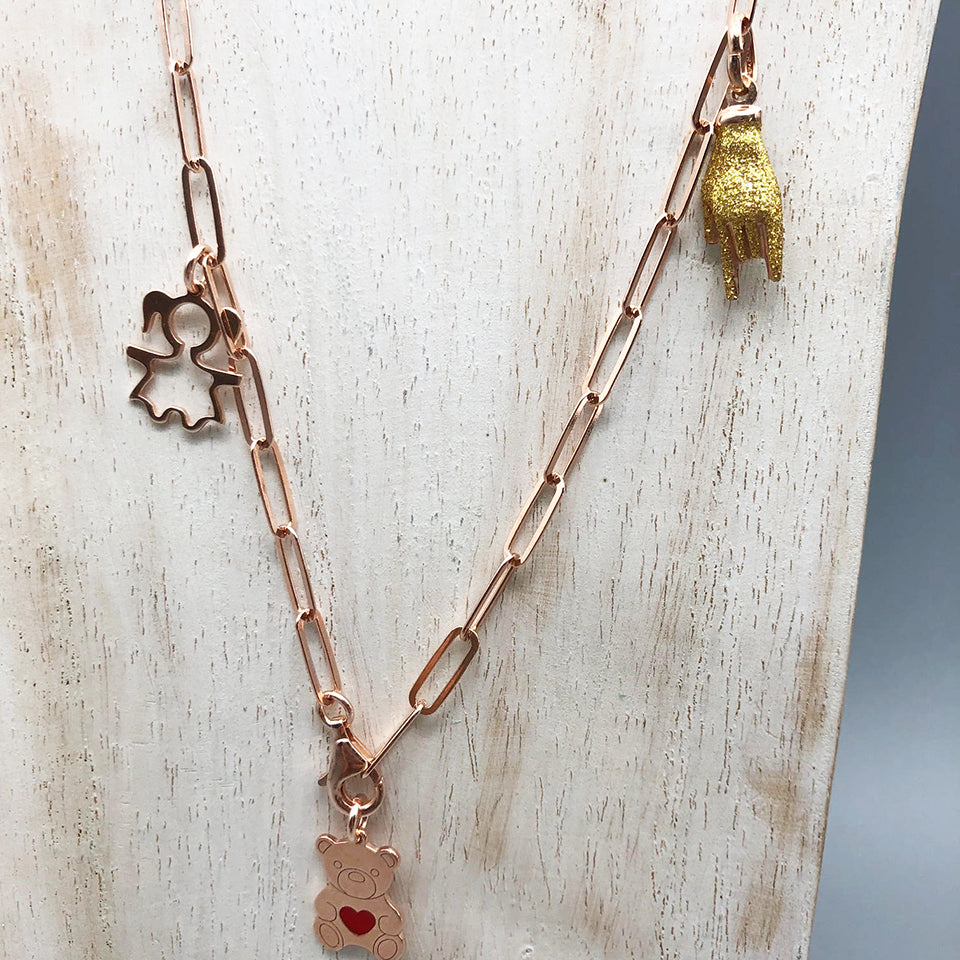 Collana Catena con Charms Arg 925 galvanica Oro Rosa -Bijoux-