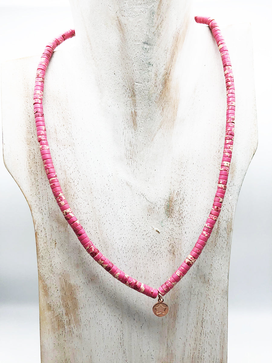 Filo Girocollo Diaspro Rosa con Stella Arg 925 -Bijoux-