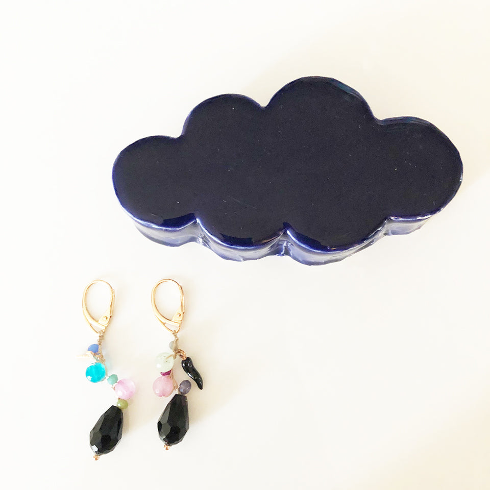 Orecchini Pietre e Arg. 925, Corno nero e lettera "T"-Handmade Jewels-