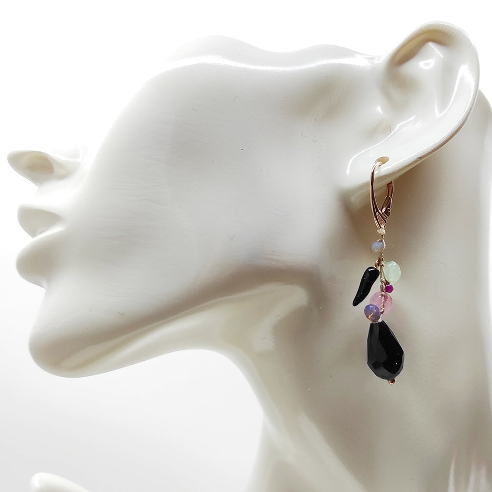 Orecchini Pietre e Arg. 925, Corno nero e lettera "T"-Handmade Jewels-