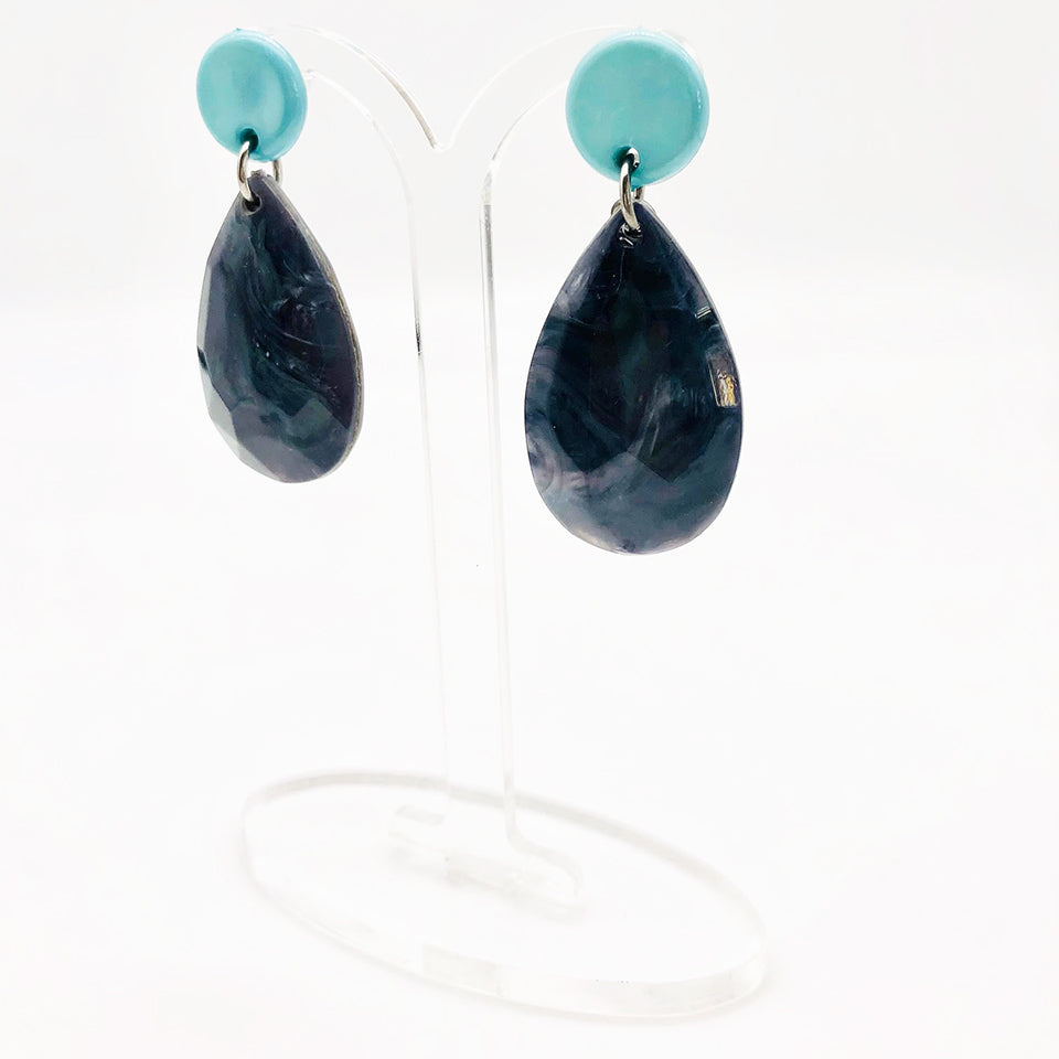 Orecchini Grigio e Celeste, Resina e Arg 925 -Handmade Jewels-