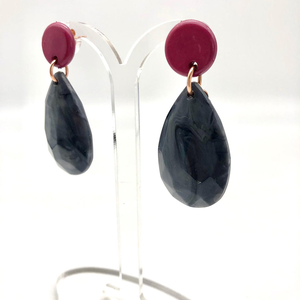 Orecchini Grigio e Rosa, Resina e Arg 925 -Handmade Jewels-