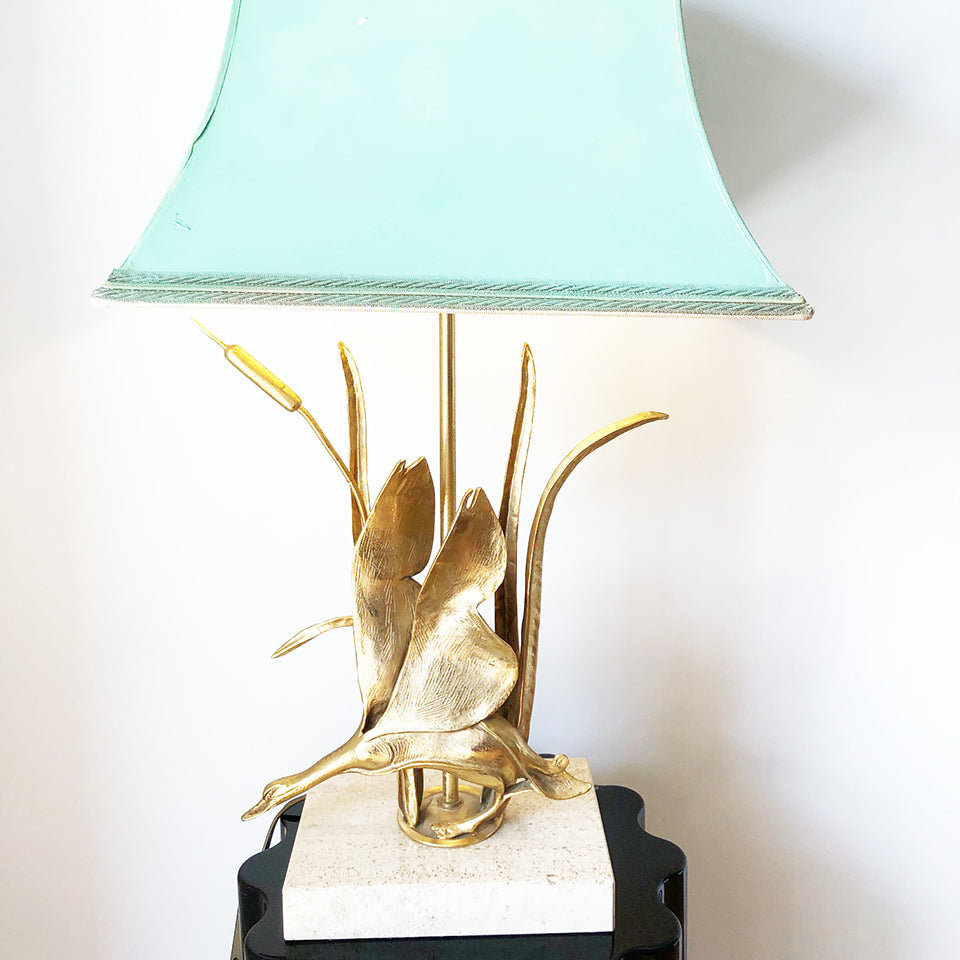 Lampada Tavolo Scultura Ottone base in Travertino attr. Maison Charles - Design -