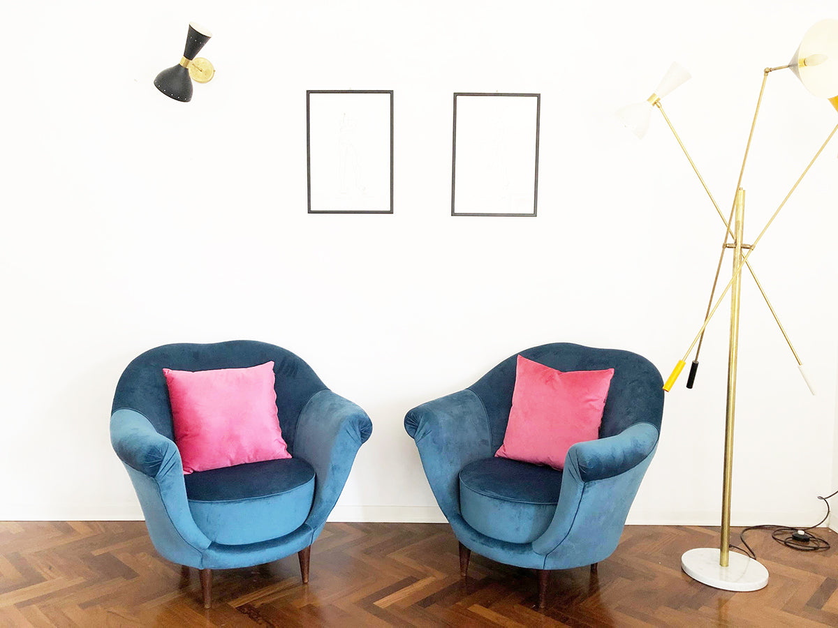 Federico Munari Coppia Poltrone in Velluto Blu del 1950 -Design-