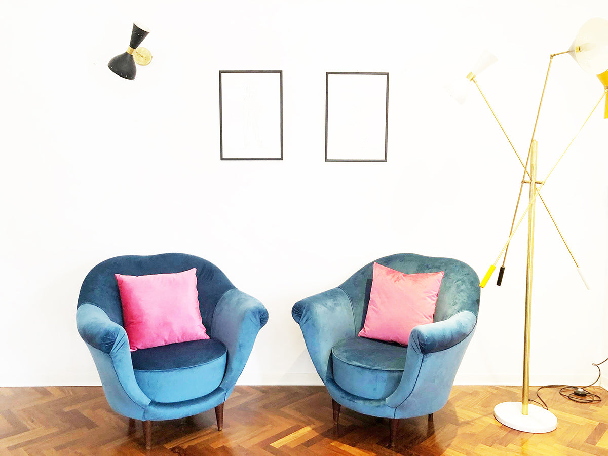 Federico Munari Coppia Poltrone in Velluto Blu del 1950 -Design-