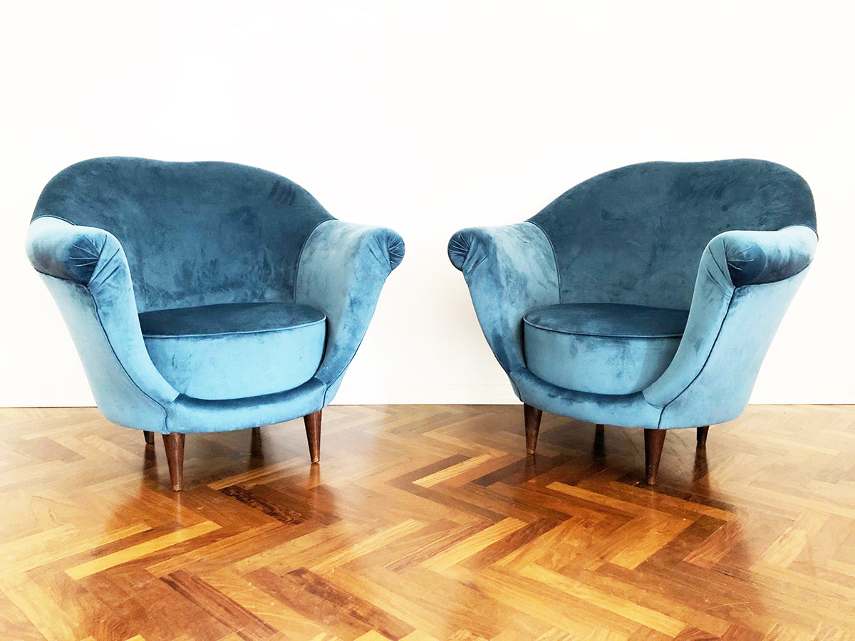 Federico Munari Coppia Poltrone in Velluto Blu del 1950 -Design-