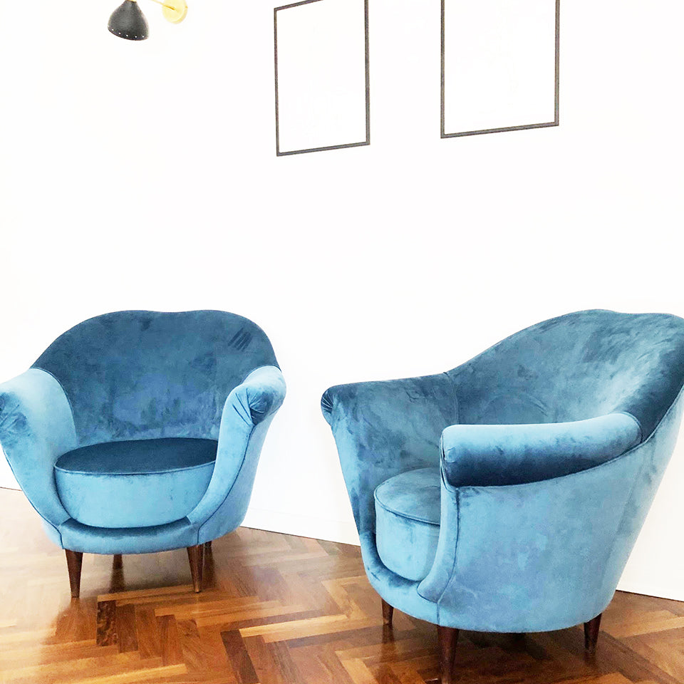 Federico Munari Coppia Poltrone in Velluto Blu del 1950 -Design-
