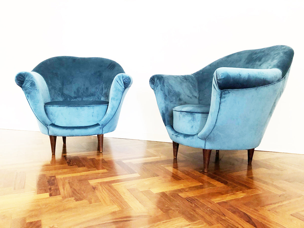 Federico Munari Coppia Poltrone in Velluto Blu del 1950 -Design-