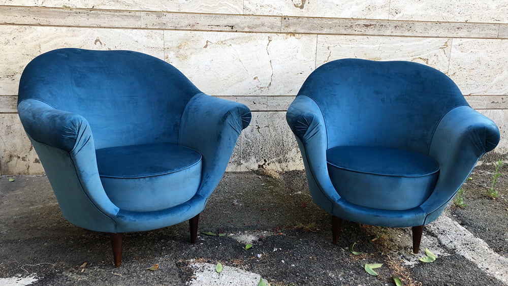 Federico Munari Coppia Poltrone in Velluto Blu del 1950 -Design-