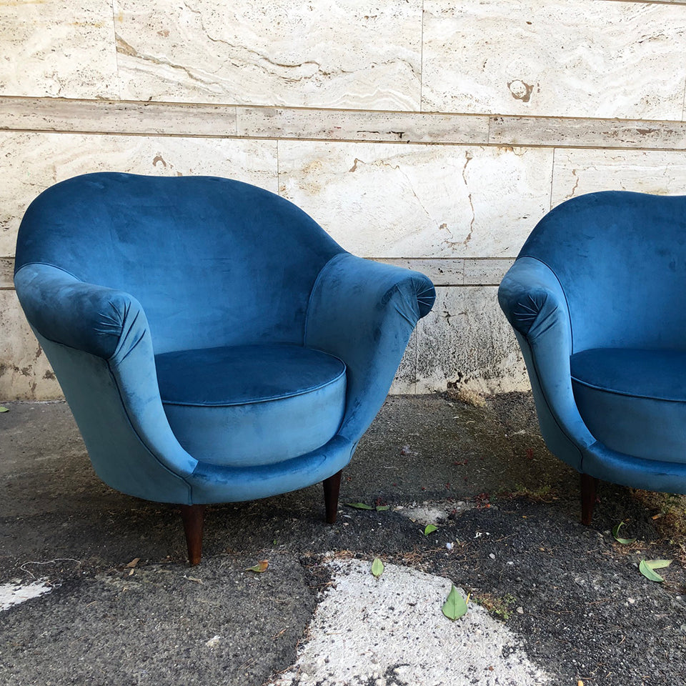 Federico Munari Coppia Poltrone in Velluto Blu del 1950 -Design-