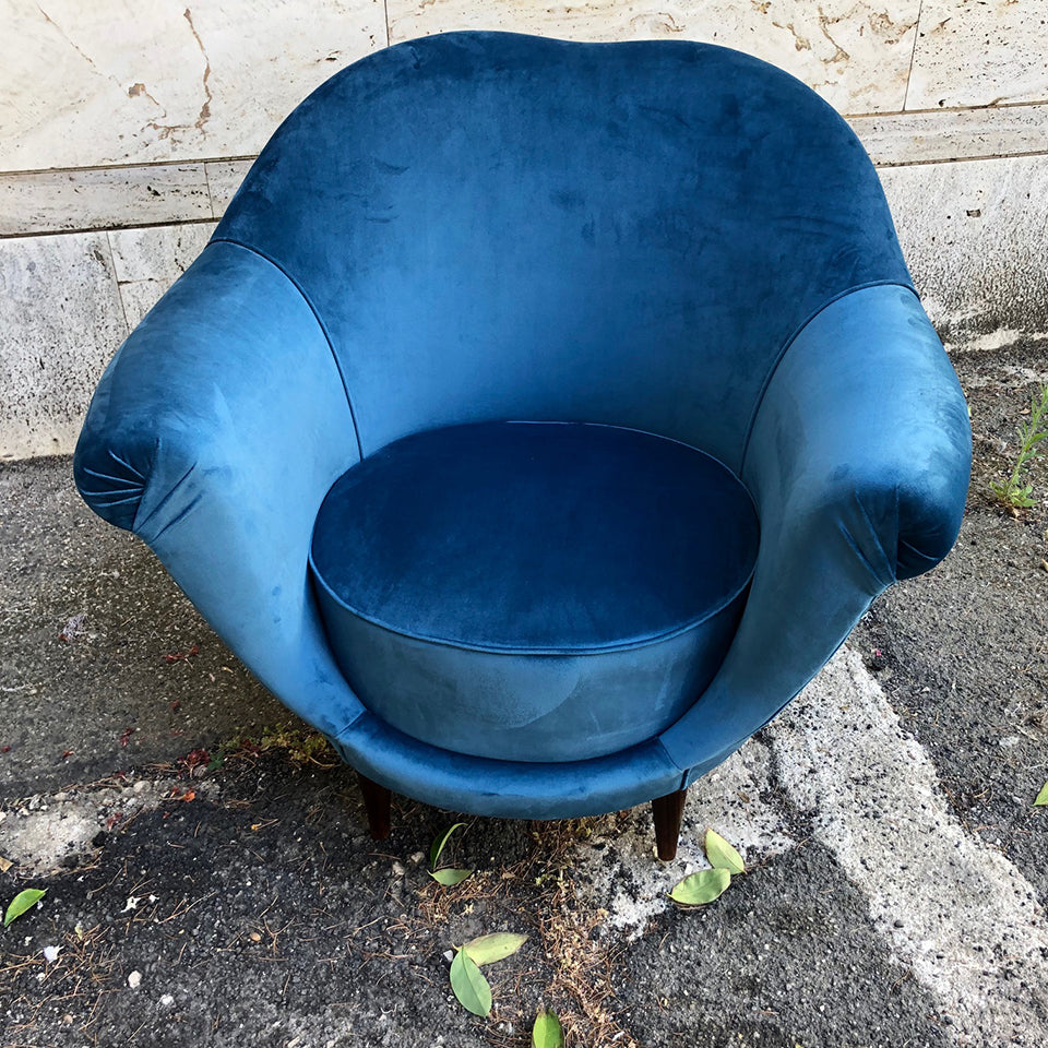 Federico Munari Coppia Poltrone in Velluto Blu del 1950 -Design-