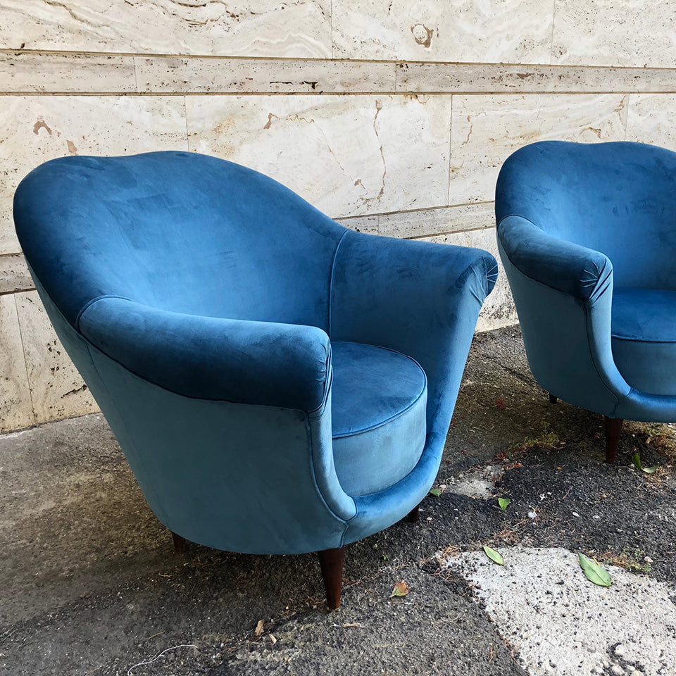 Federico Munari Coppia Poltrone in Velluto Blu del 1950 -Design-