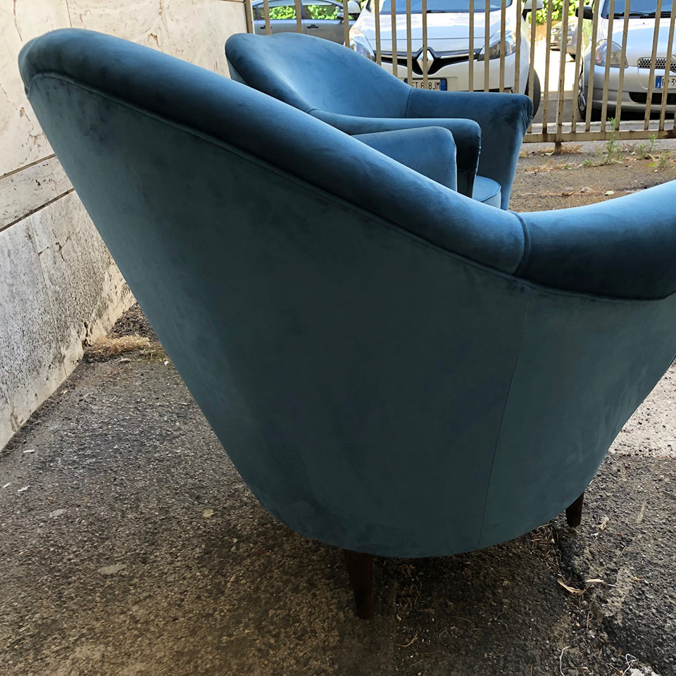Federico Munari Coppia Poltrone in Velluto Blu del 1950 -Design-