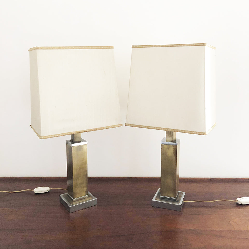 Coppia Lampade da Tavolo Acciaio e Ottone Vintage anni '70 -Design-