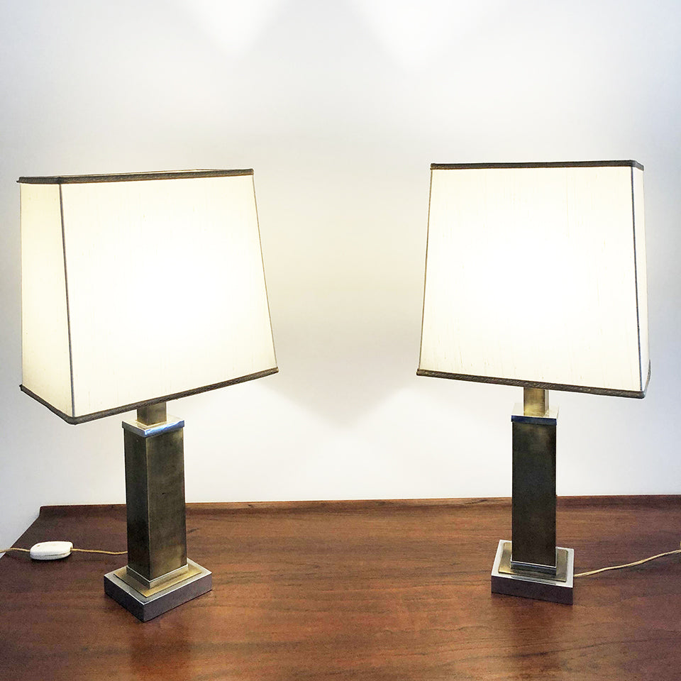 Coppia Lampade da Tavolo Acciaio e Ottone Vintage anni '70 -Design-