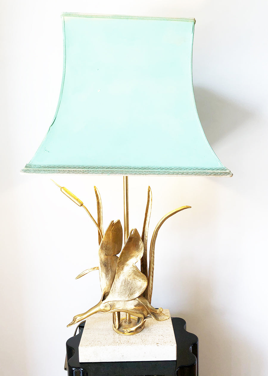 Lampada Tavolo Scultura Ottone base in Travertino attr. Maison Charles - Design -