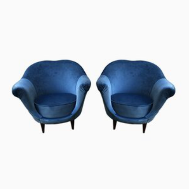 Federico Munari Coppia Poltrone in Velluto Blu del 1950 -Design-