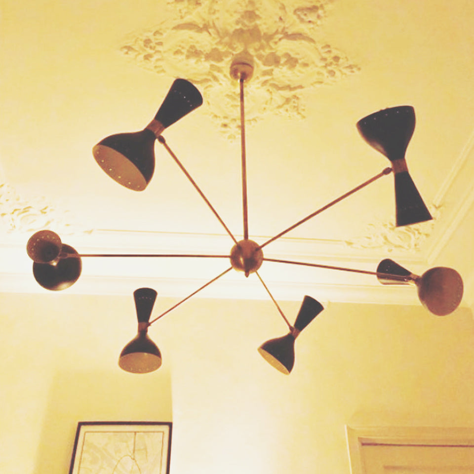 Lampada Sospensione Grande Nera Stile Stilnovo - Design -