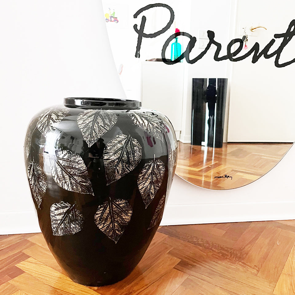 Vaso Bamboo Laccato Nero con decori oro -Design-