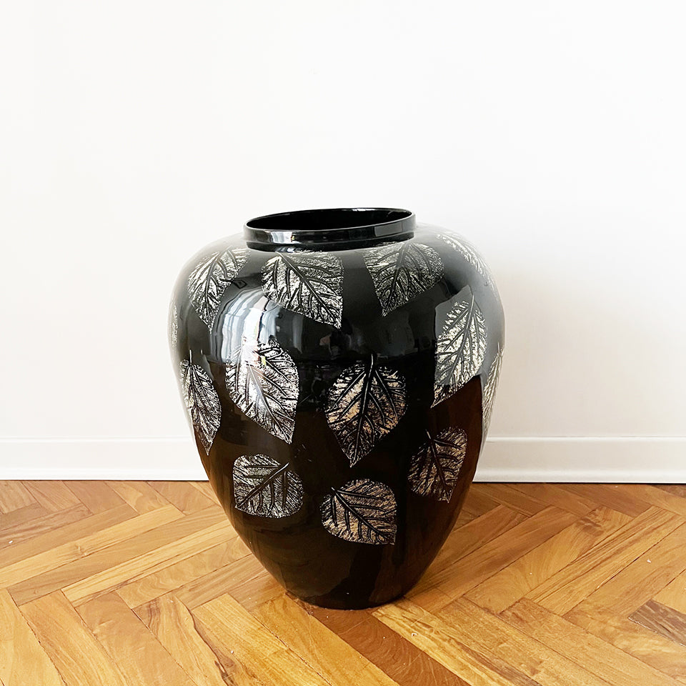 Vaso Bamboo Laccato Nero con decori oro -Design-