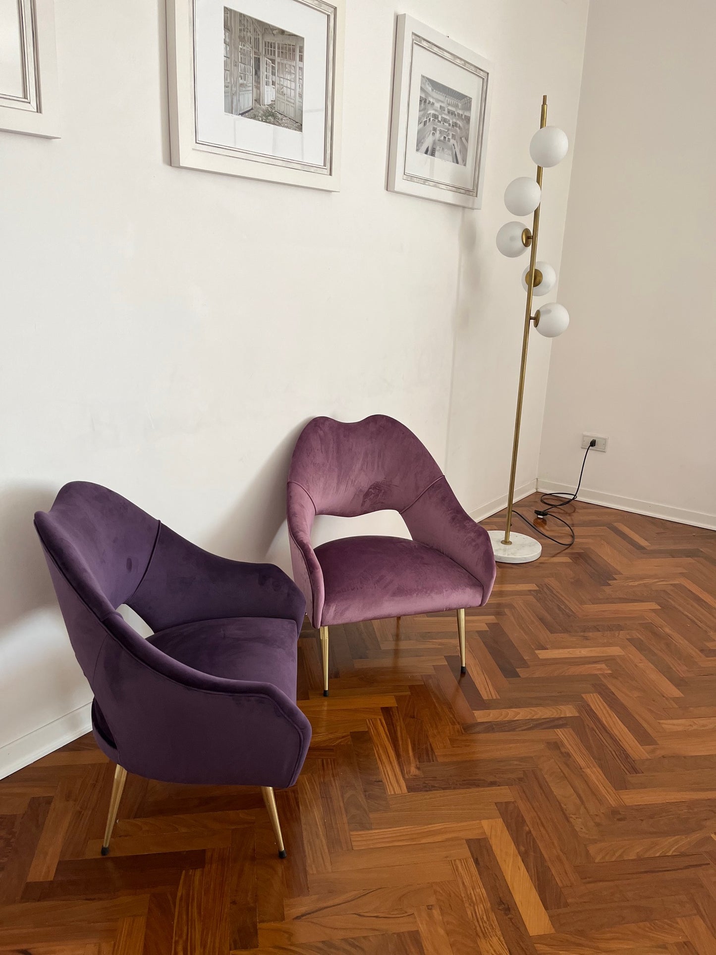Coppia Poltroncine "Lui & Lei" Velluto color Malva e Viola Top Vintage 1960 -Design-