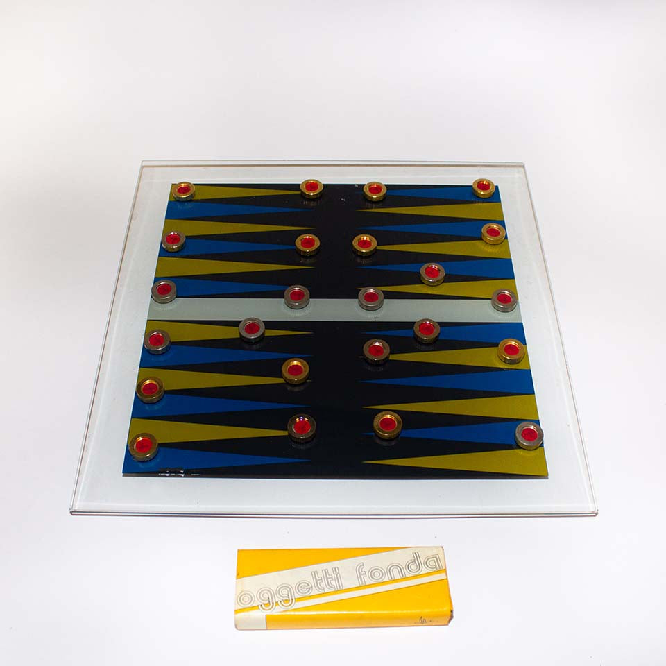 Scacchiera in cristallo e ottone di Antonella Fonda, set di 81 pezzi -Art-