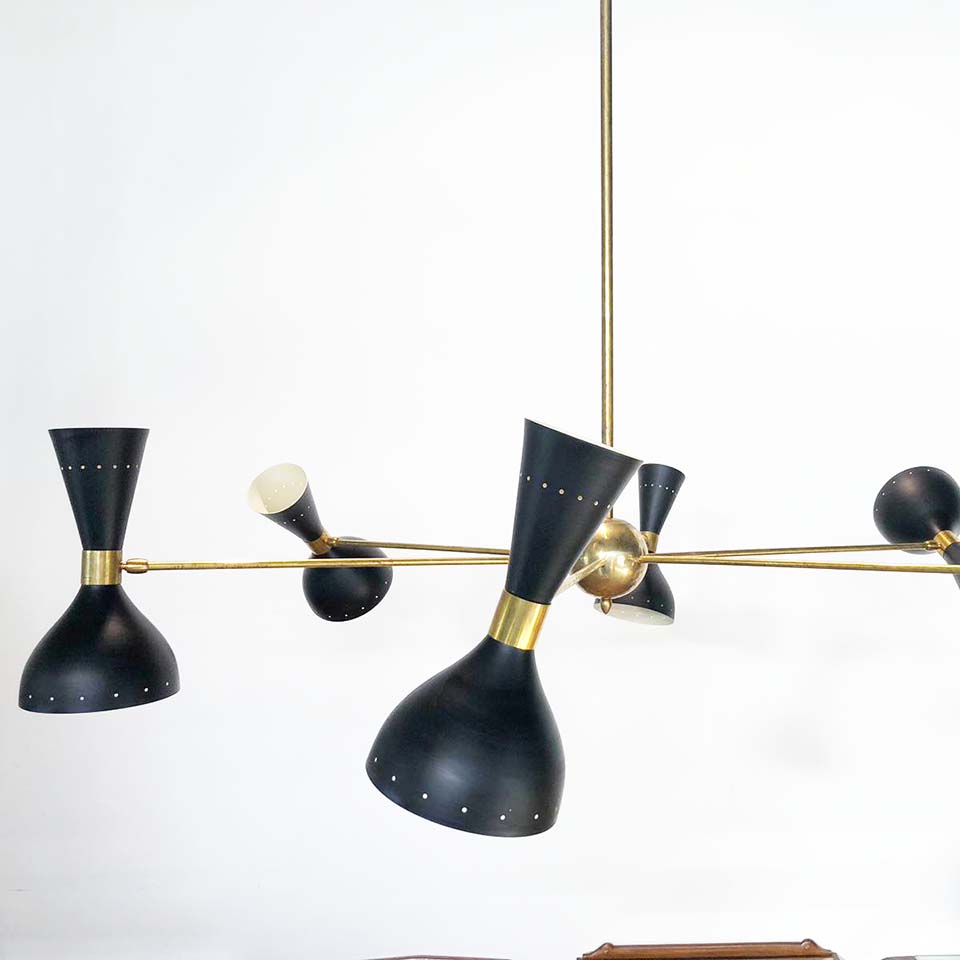 Lampada Sospensione Grande Nera Stile Stilnovo - Design -