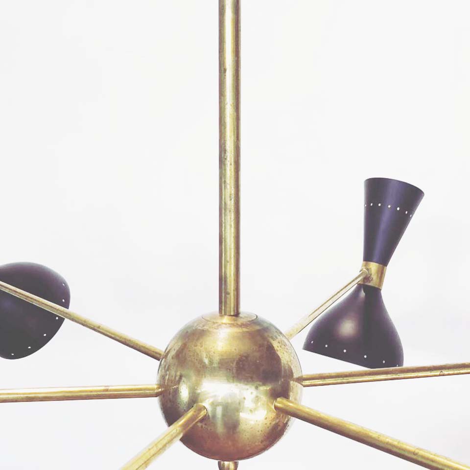 Lampada Sospensione Grande Nera Stile Stilnovo - Design -