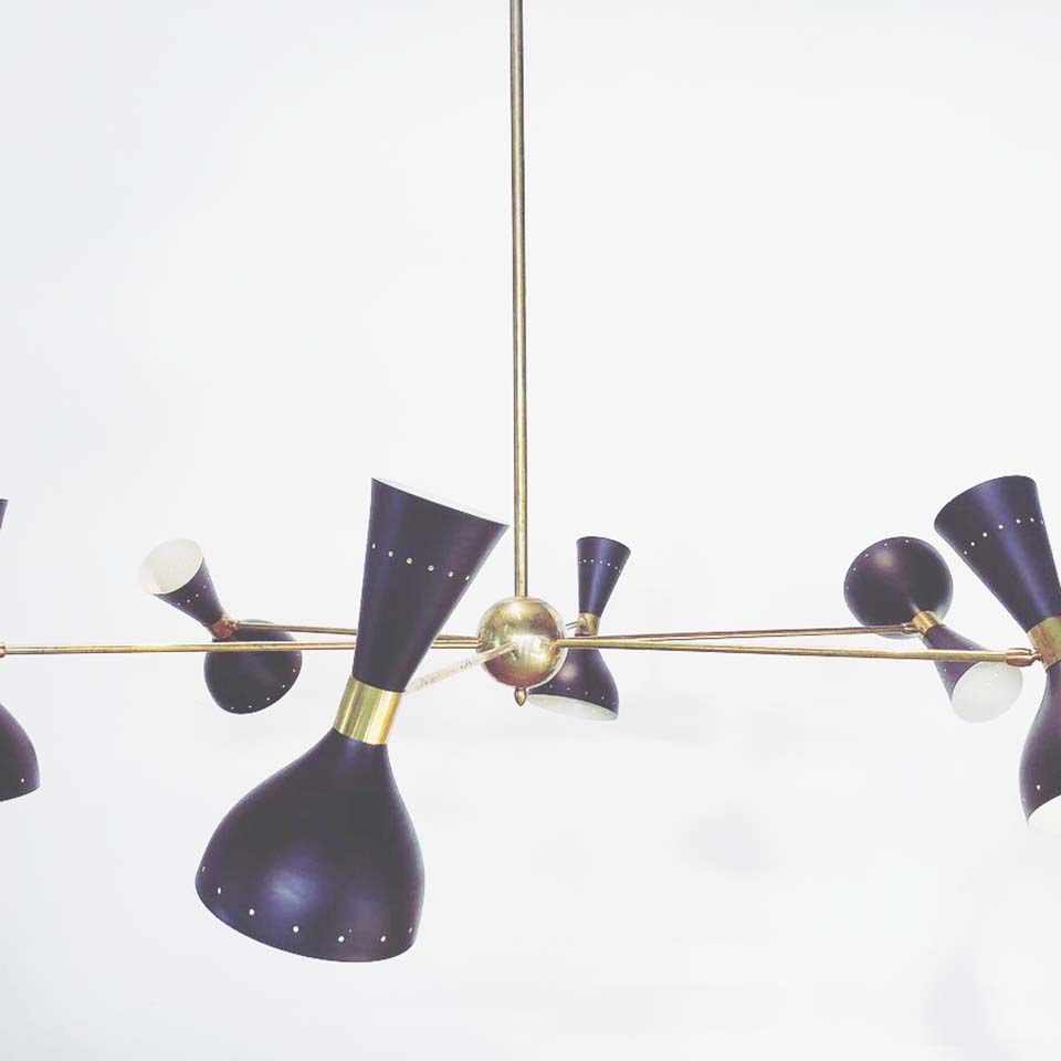 Lampada Sospensione Grande Nera Stile Stilnovo - Design -