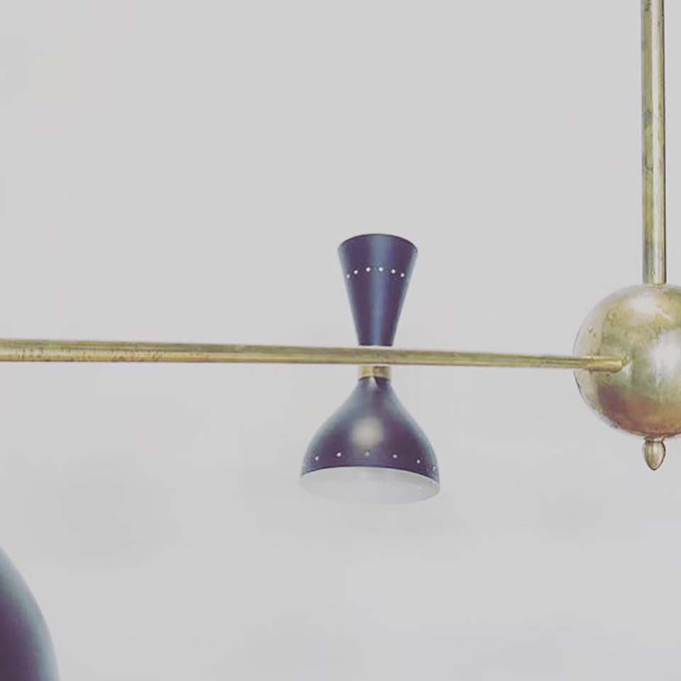Lampada Sospensione Grande Nera Stile Stilnovo - Design -