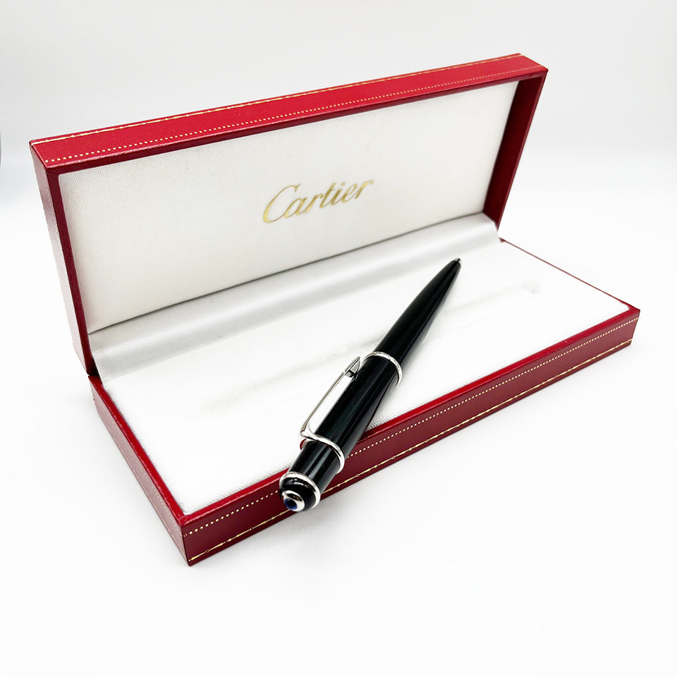 Cartier Diabolo Platinum Penna Sfera Nera e Argento Top Vintage -Accessori-