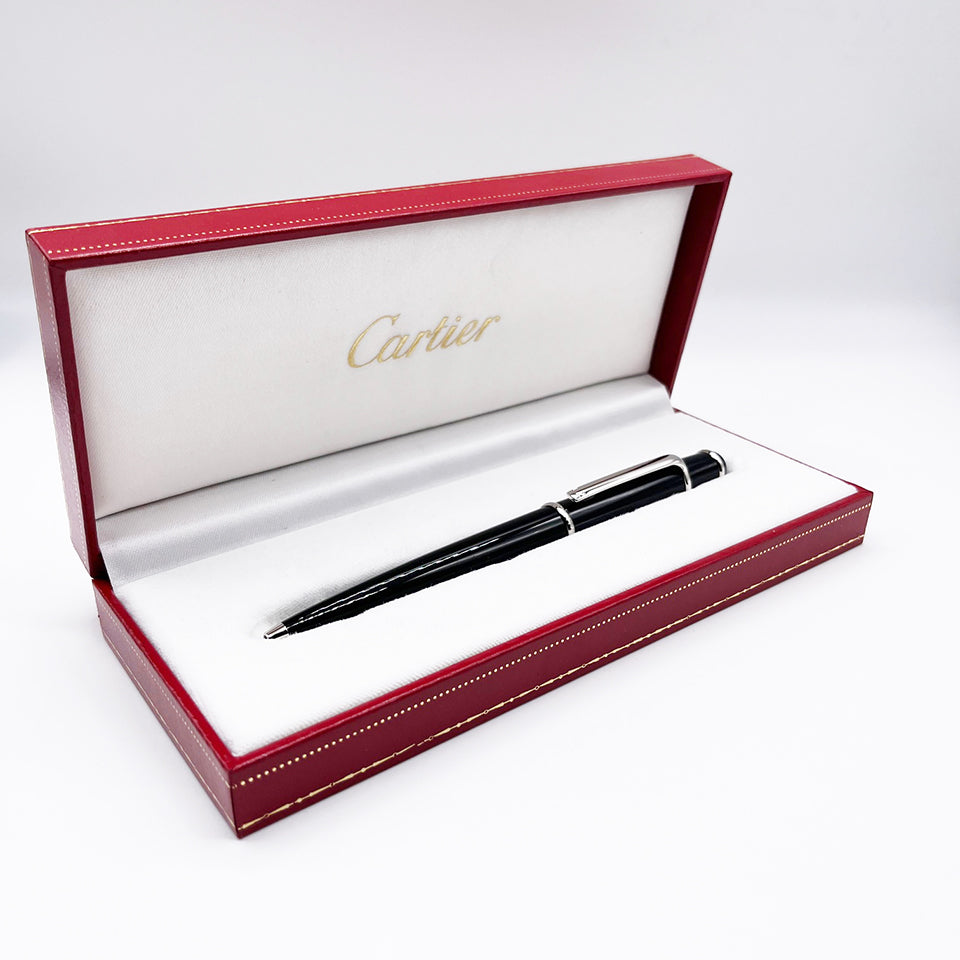 Cartier Diabolo Platinum Penna Sfera Nera e Argento Top Vintage -Accessori-