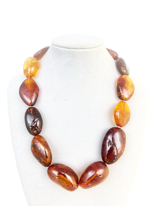 Collana Ambra del Baltico con pietre irregolari e chiusura in Arg 925 -Top Accessori-
