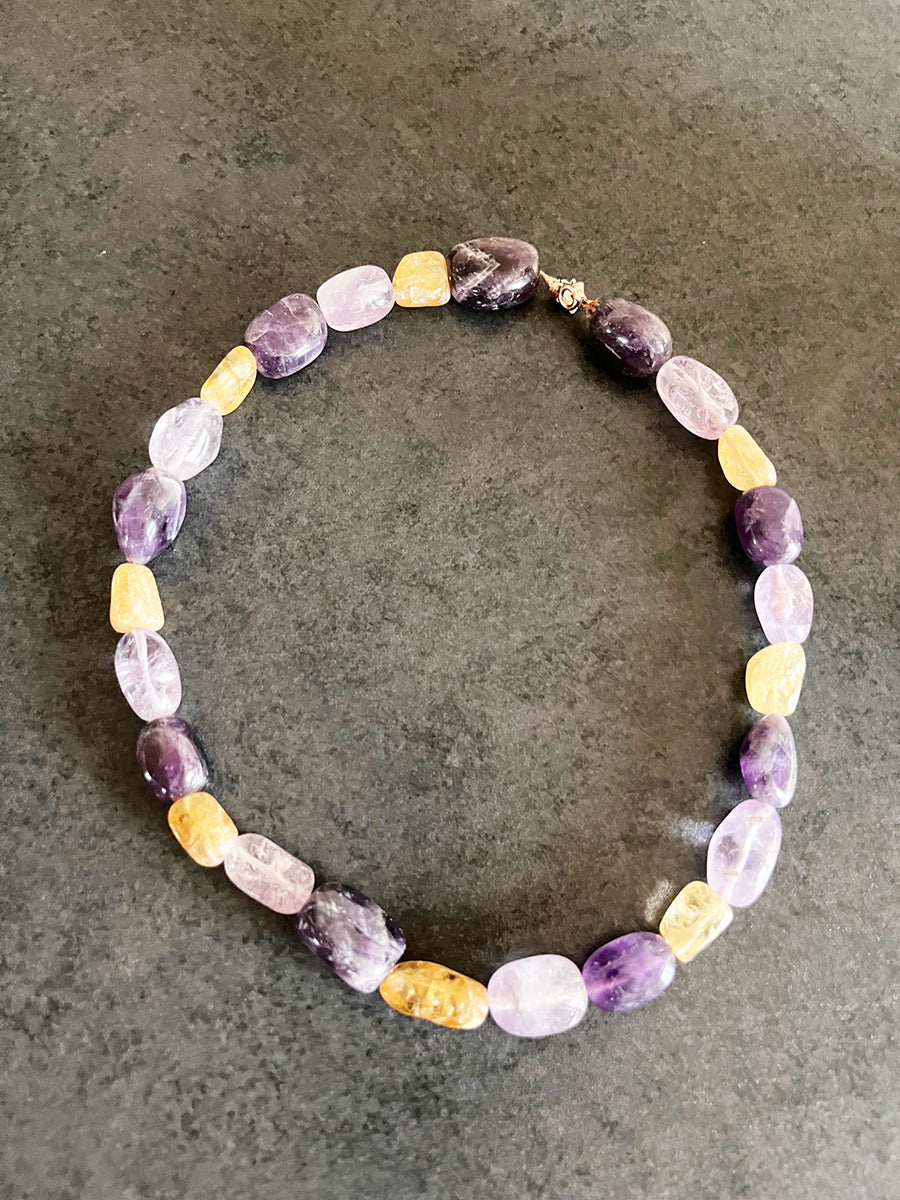 Collana Ametista, Quarzo e citrino con chiusura in Argento 925 -Top Accessori-