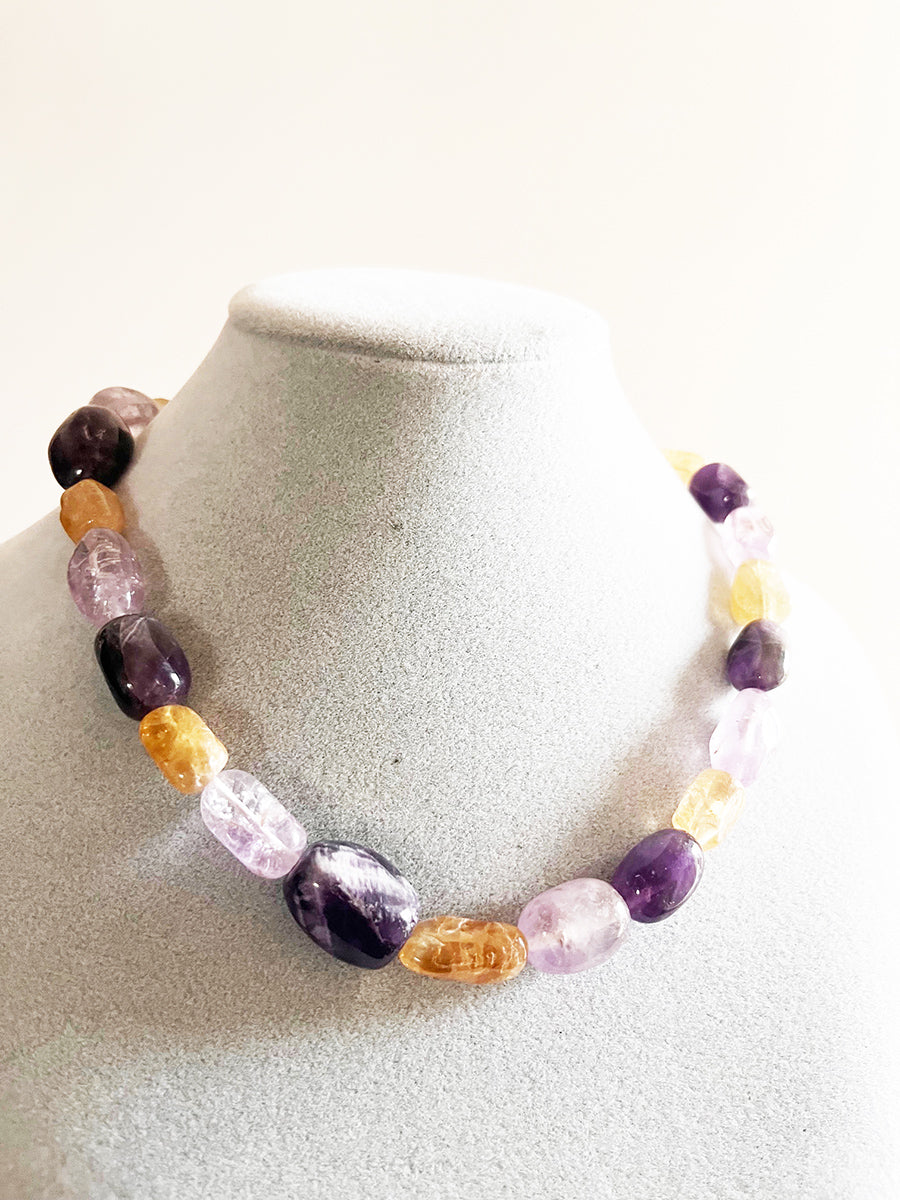 Collana Ametista, Quarzo e citrino con chiusura in Argento 925 -Top Accessori-