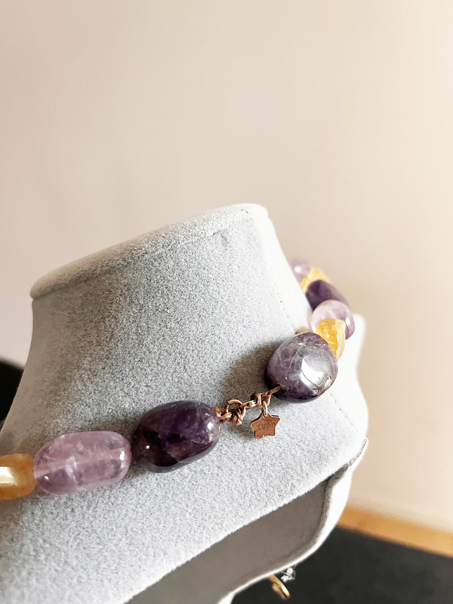 Collana Ametista, Quarzo e citrino con chiusura in Argento 925 -Top Accessori-