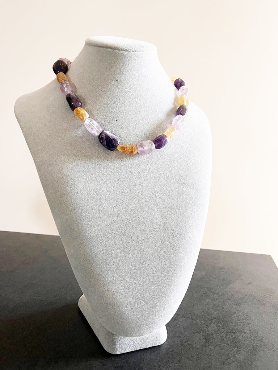 Collana Ametista, Quarzo e citrino con chiusura in Argento 925 -Top Accessori-