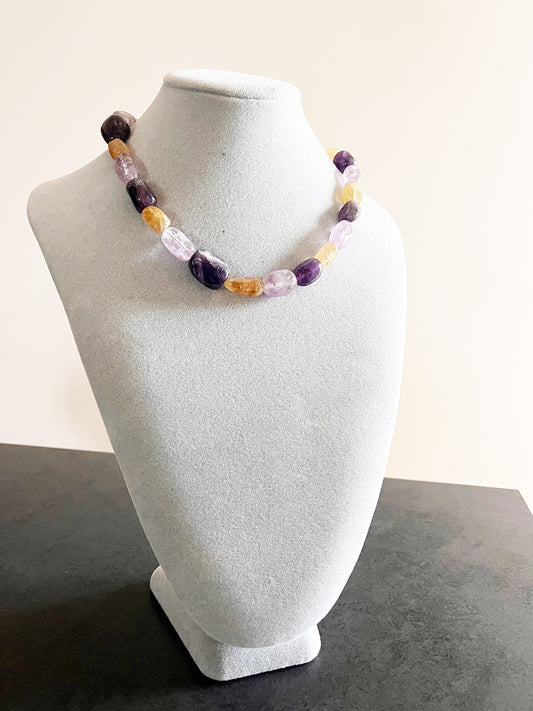 Collana Ametista, Quarzo e citrino con chiusura in Argento 925 -Top Accessori-