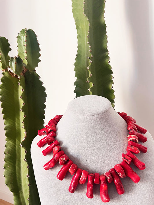 Collier Corallo a Bacchette Rosso con chiusura in Arg 925 -Top Accessori-