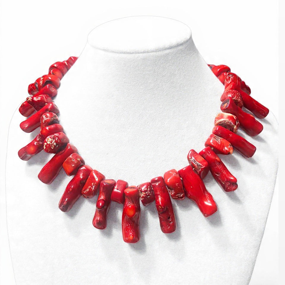 Collier Corallo a Bacchette Rosso con chiusura in Arg 925 -Top Accessori-