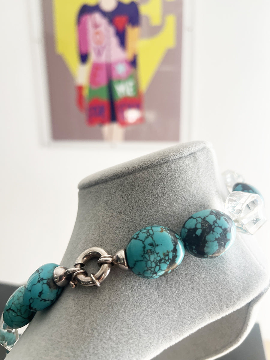 Collana Cristalli e Turchese con chiusura in Arg 925 -Top Accessori-