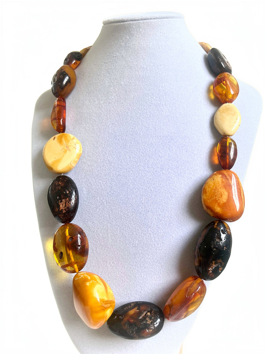 Collana lunga Ambra del Baltico varie tonalita' con chiusura in Arg 925 -Top Accessori-