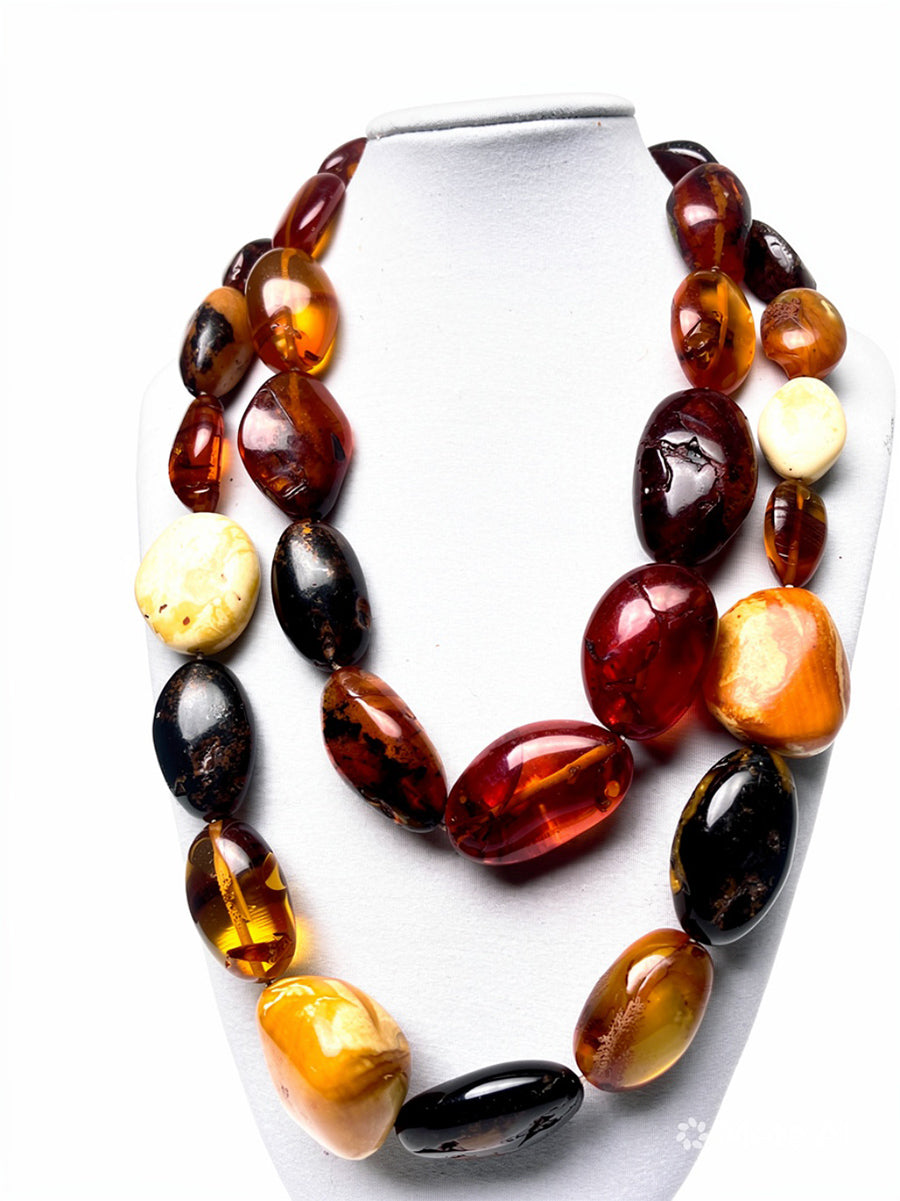 Collana lunga Ambra del Baltico varie tonalita' con chiusura in Arg 925 -Top Accessori-