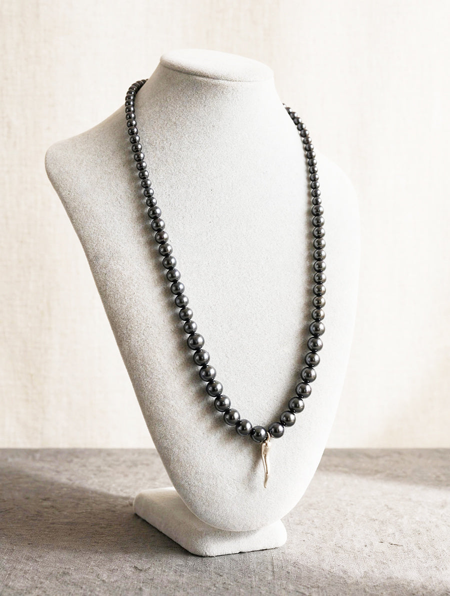 Collana Lunga Ematite con Corno e chiusura in Arg 925 -Top Accessori-