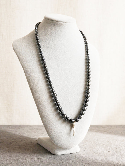 Collana Lunga Ematite con Corno e chiusura in Arg 925 -Top Accessori-