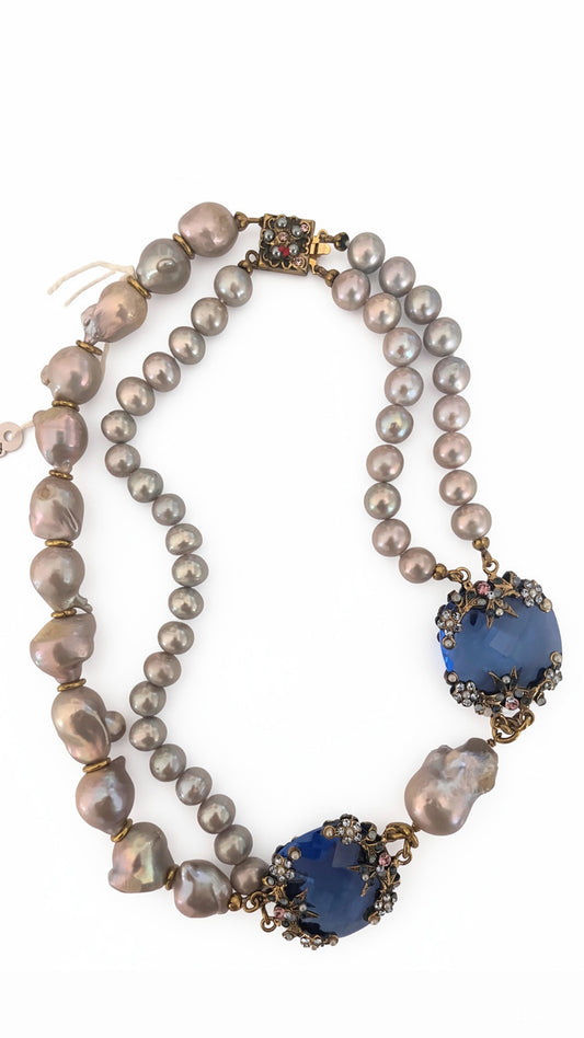 Collana Perle Barocche Grigie con scultura gioiello -Top Bijoux-