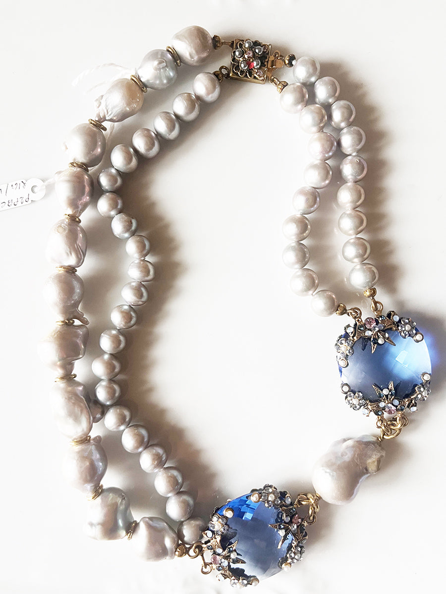 Collana Perle Barocche Grigie con scultura gioiello -Top Bijoux-